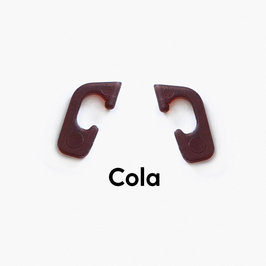 Cola brown interchangeable clips for Good Citizens' 100% recycled frames, adding vibrant, customisable style